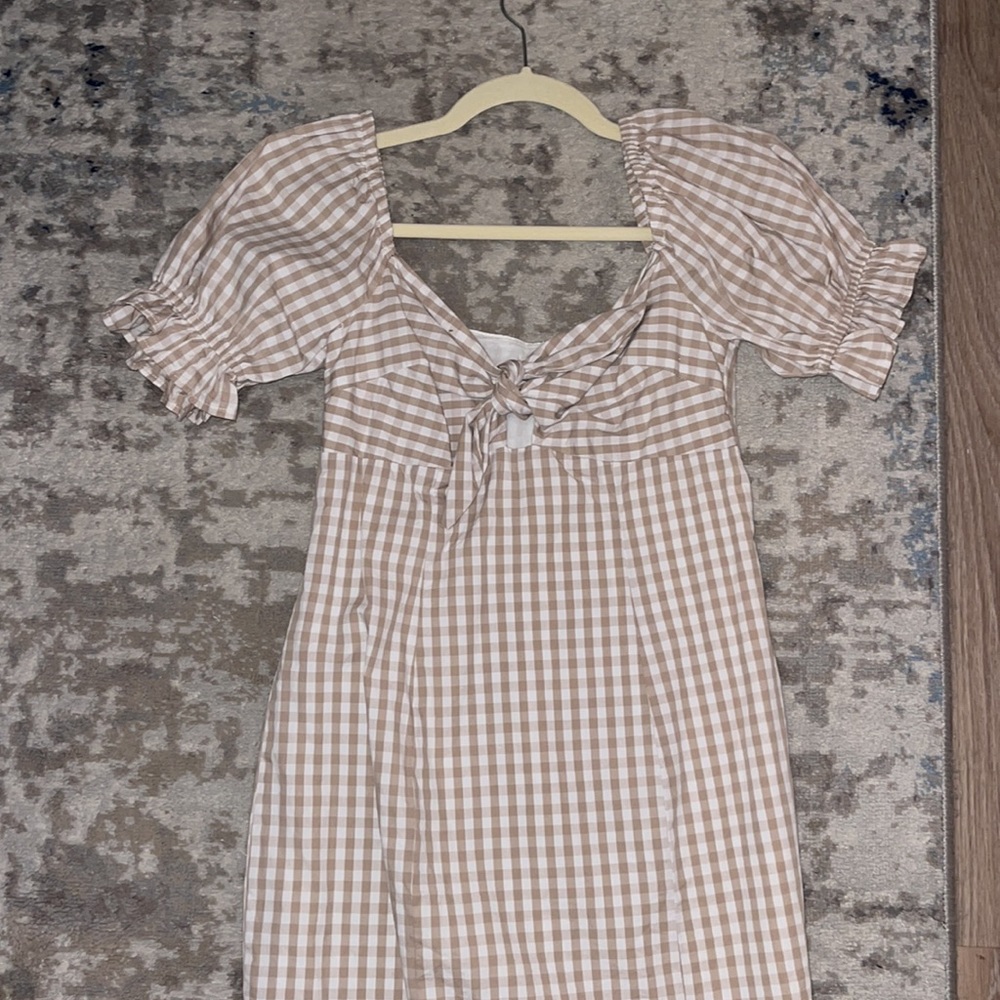 UO Katie Gingham Tie Front Mini Dress